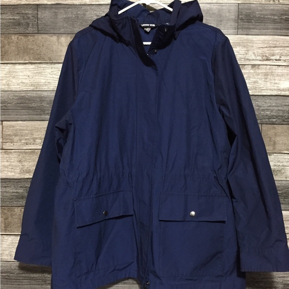 Lands End Windbreaker Jacket Women’s XL (18) Blue Full Zip Snap Removable Hood - Picture 5 of 11